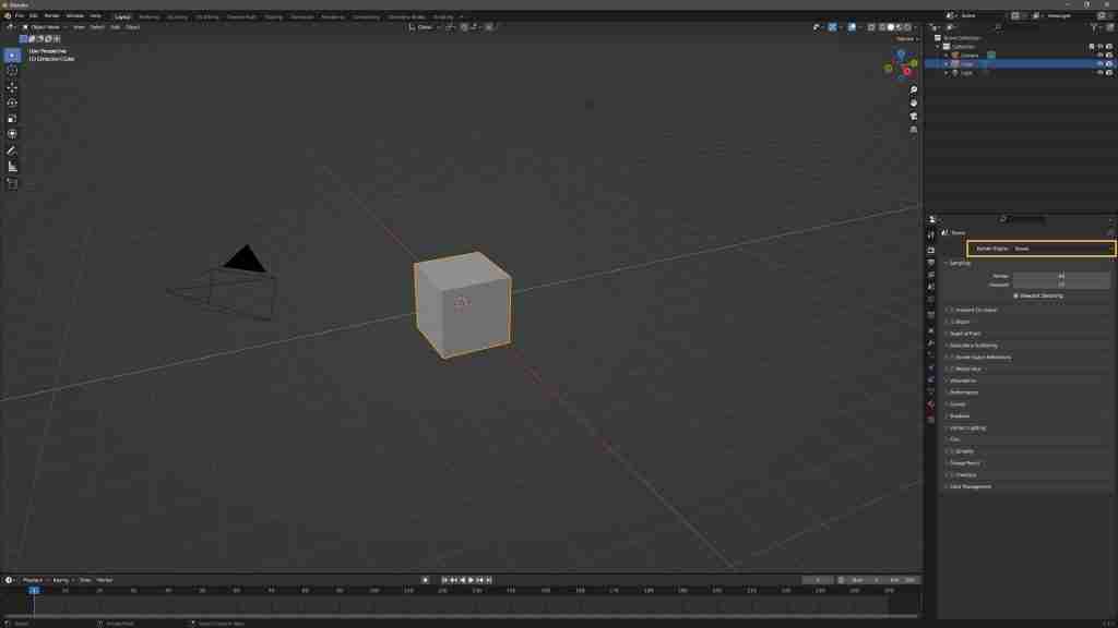 Easy Blender Fire in Minutes! How to Make Fire in Blender Using Metaballs, Particles, Eevee, and a Simple Shader 2 Blender Fire - Modelling - Selecting Eevee as the render engine in Blender